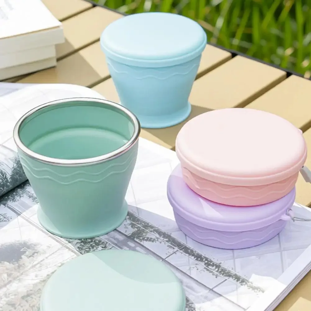 New 200ml Foldable Silicone Cup With Lid Silicone Collapsible Retractable Cup Drinking Mug Camping