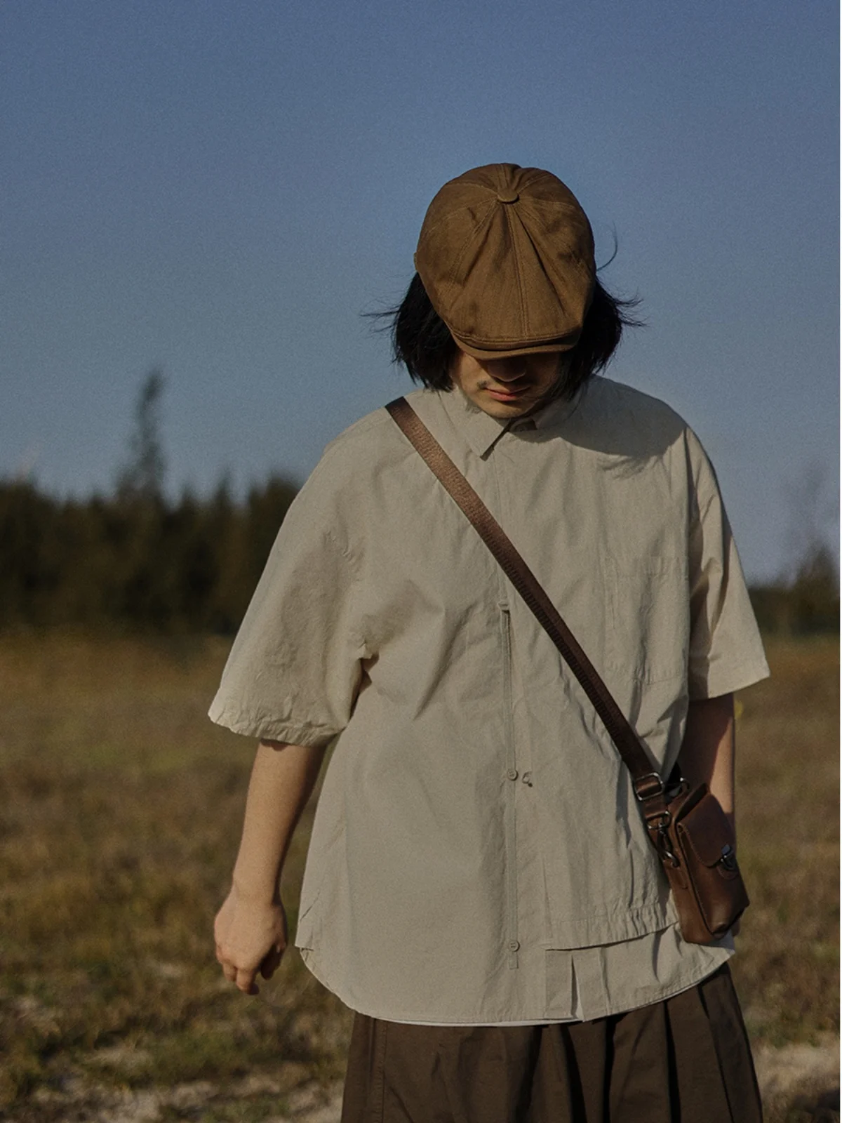 

Youth Crisis Loose Fit Short Sleeve Shirt with Pocket Unisex Japanese Retro Color Summer Fashion Casual round Neck