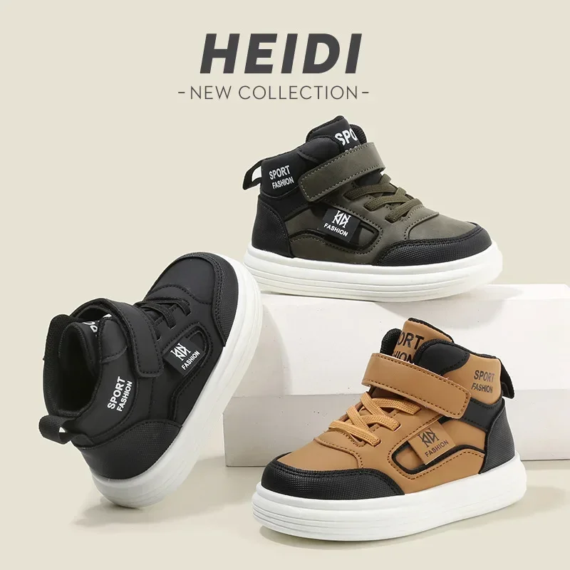 Winter Child High-Top Board Shoes Student Outdoor Sports Running Shoes Boy Casual Sneakers Kid Non-Slip Thick-Soled Cotton Shoes