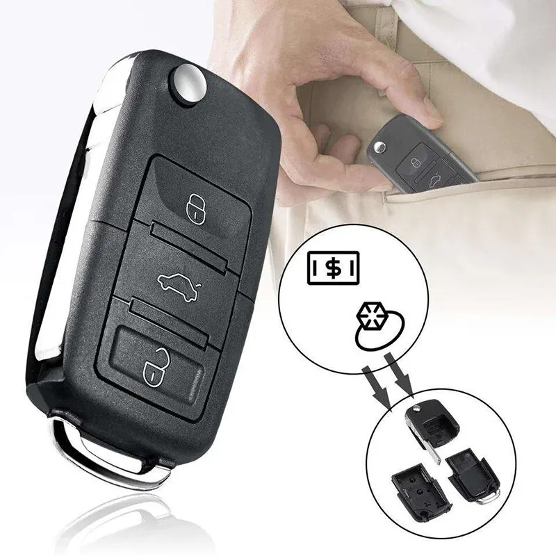 Car Remote Control Flip Keychain Shell With 3 Buttons Suitable For Volkswagen B5 Blade Less Key Box Cover