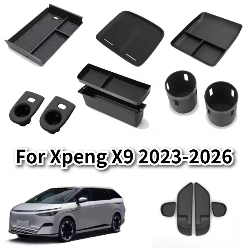 Boîte de rangement pour accoudoir de console centrale pour Xpeng X9 2023-2026, organiseur de plateau central de voiture, porte-gobelet, accessoires intérieurs antidérapants