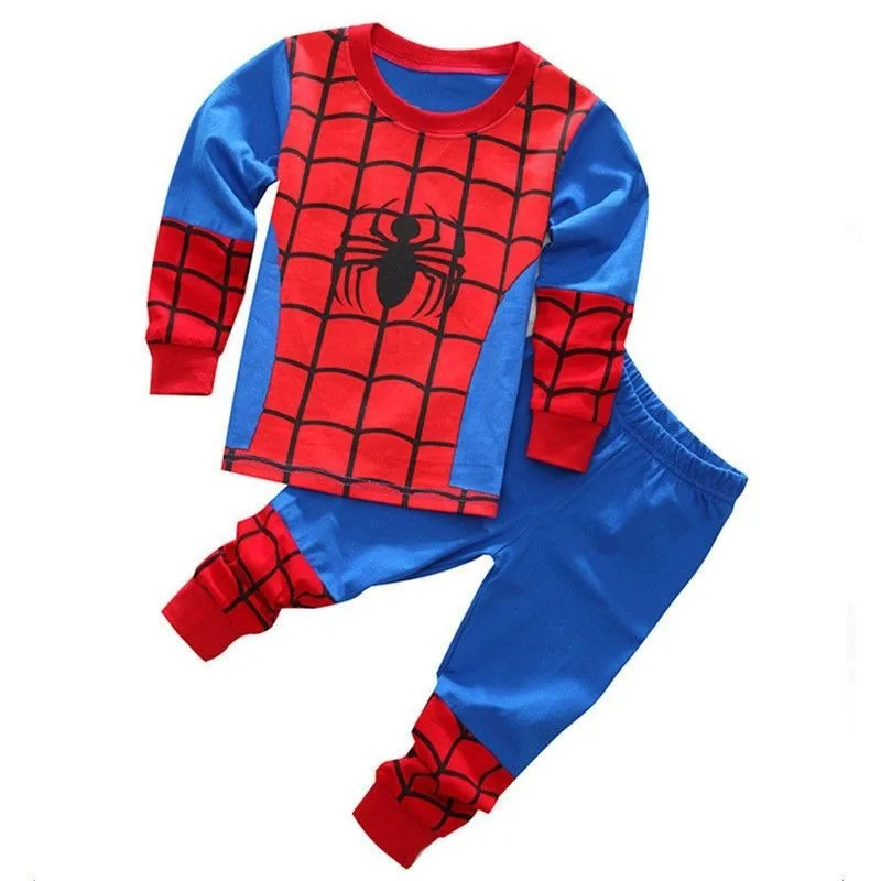 Marvel Avengers Super Hero Spider-Man Captain America Batman Cartoon Children\'s Clothes Long Short Sleeve Suit Pajamas Gift