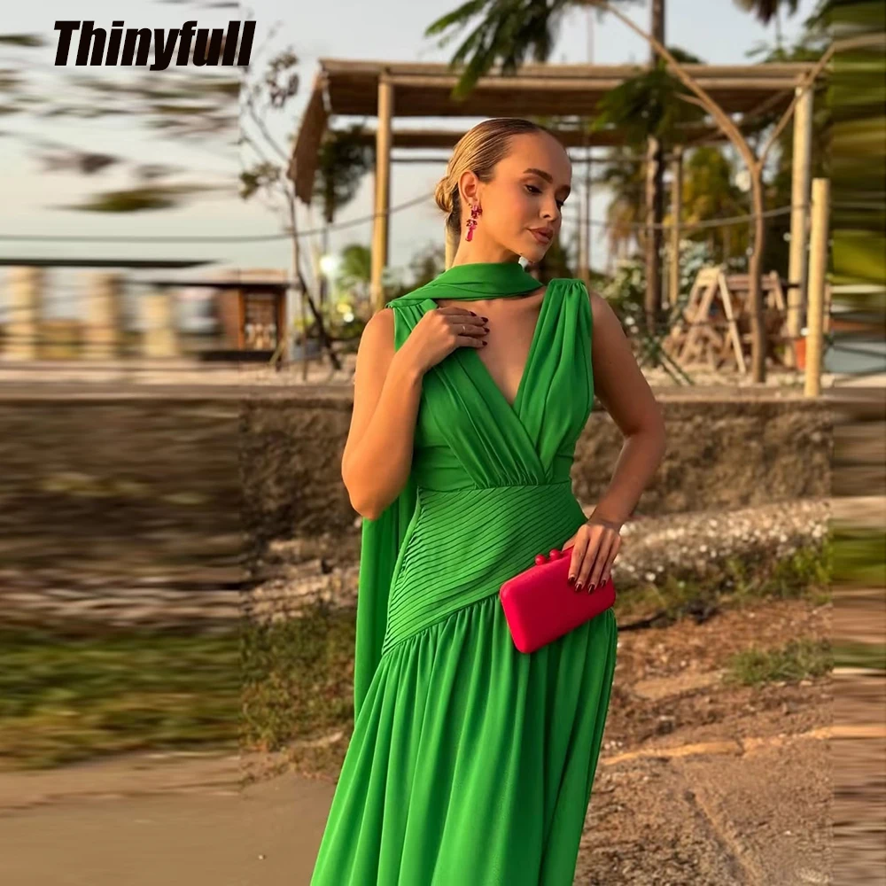 

Thinyfull A-line Chiffon Prom Dress V-neck Sleeveless Holiday Style Dress Vestidos De Fiesta Elegantes Robe De Soirée Customized