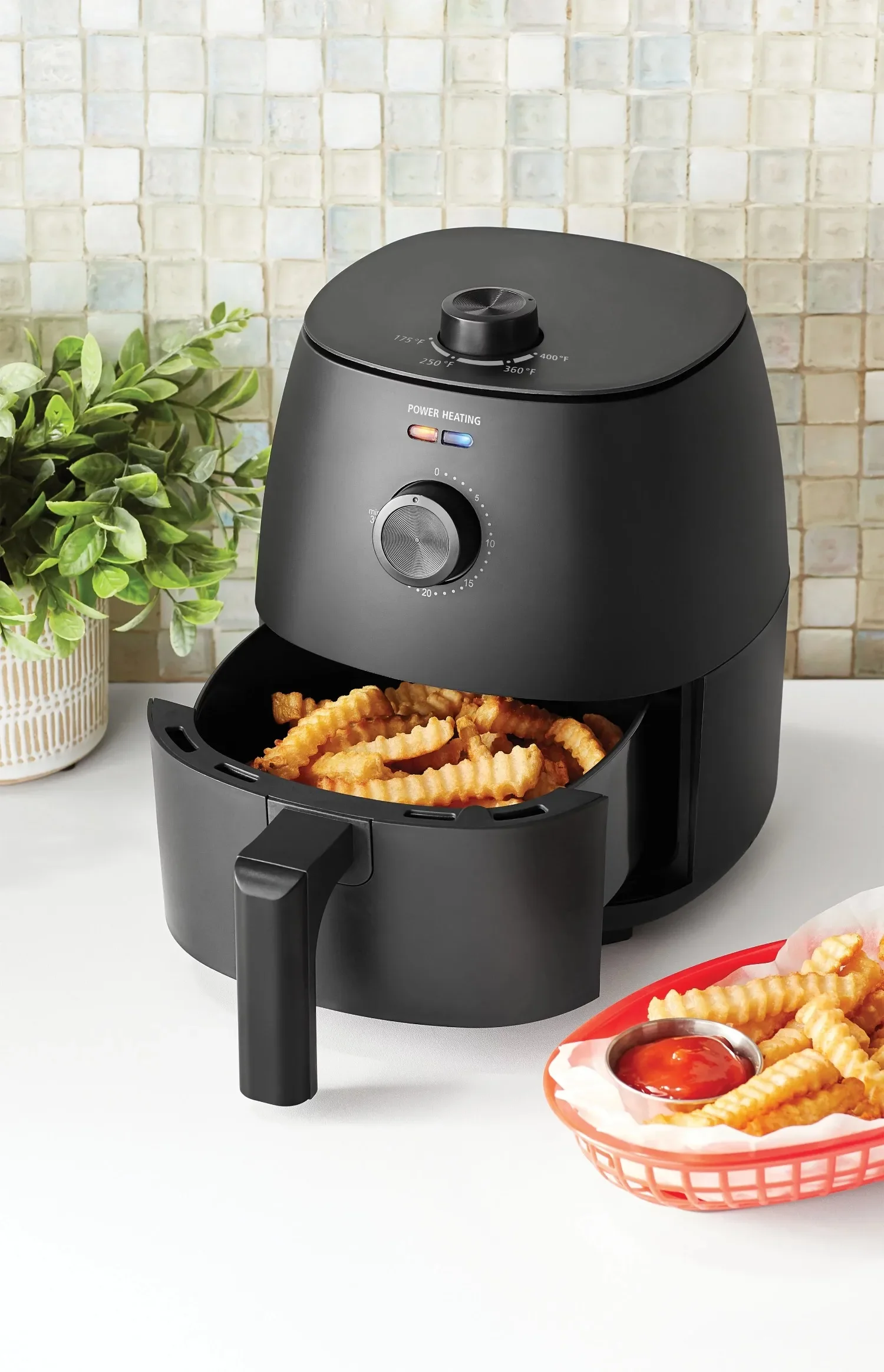 Compact Air Fryer, Non-Stick, Dishwasher Safe Basket, 1150W, Black 2.2 Quart