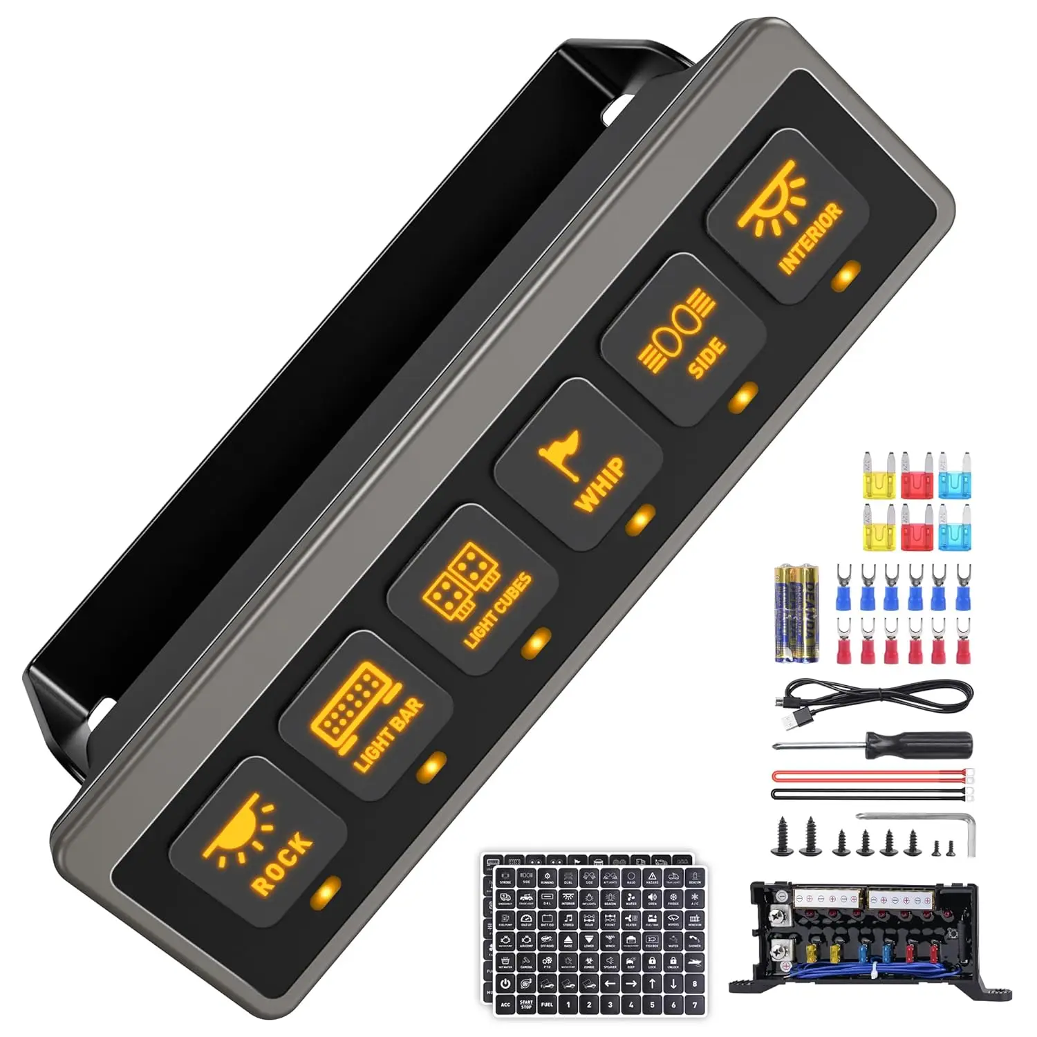 6 Gang Wireless Switch Panel 4x4 Relay Control Box Automatic Dimmable LED 12V Touch Switch Panel For Race Car Truck RV Off Road