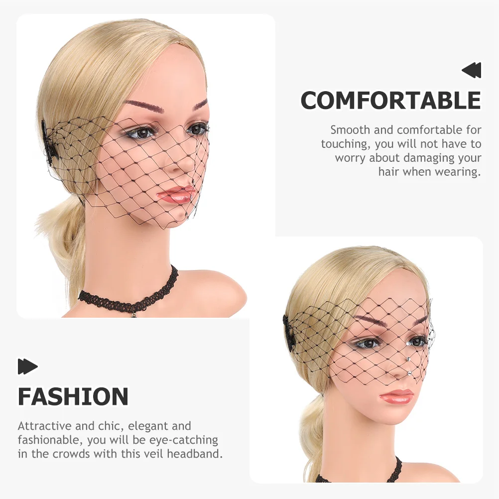

Rhinestone Headband Mesh Veil Women Fascinator Hairband Polyester Wedding Party Hat Tea Stylish Fashionable Dressy