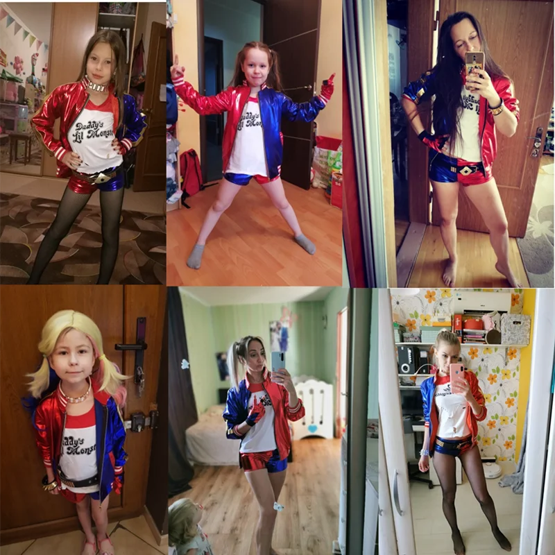 مهرج أنثى الوحش تي شيرت سترة معطف الانتحار فرقة هارلي زي هالوين شعر مستعار تأثيري السراويل الحافظة مجموعة الدعائم #2