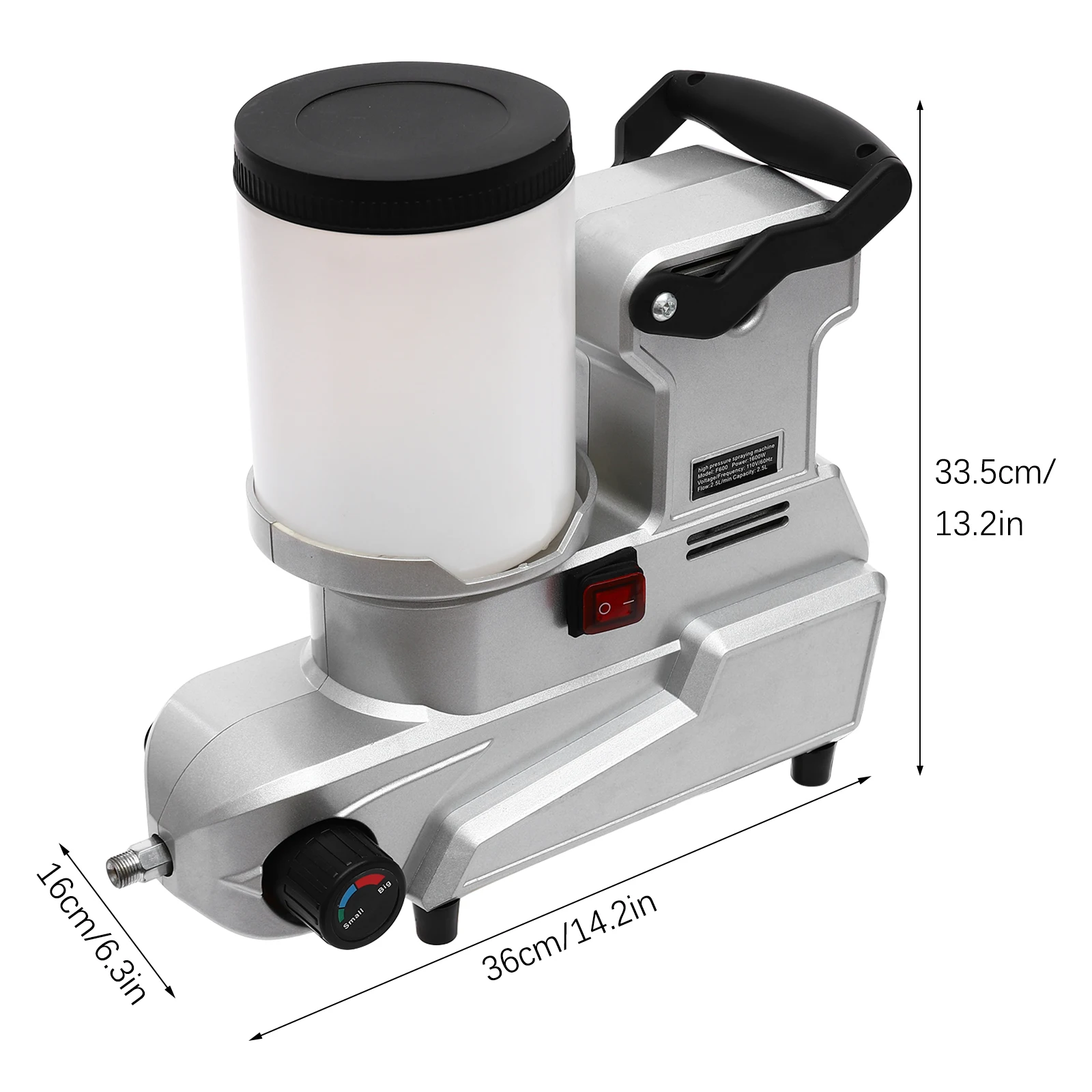 بخاخ طلاء بدون هواء عالي الضغط مع علبة قادوس 0.66 جالون، بخاخ طلاء كهربائي مع مفتاح مقاوم للماء 1600 وات 850 دورة في الدقيقة #5