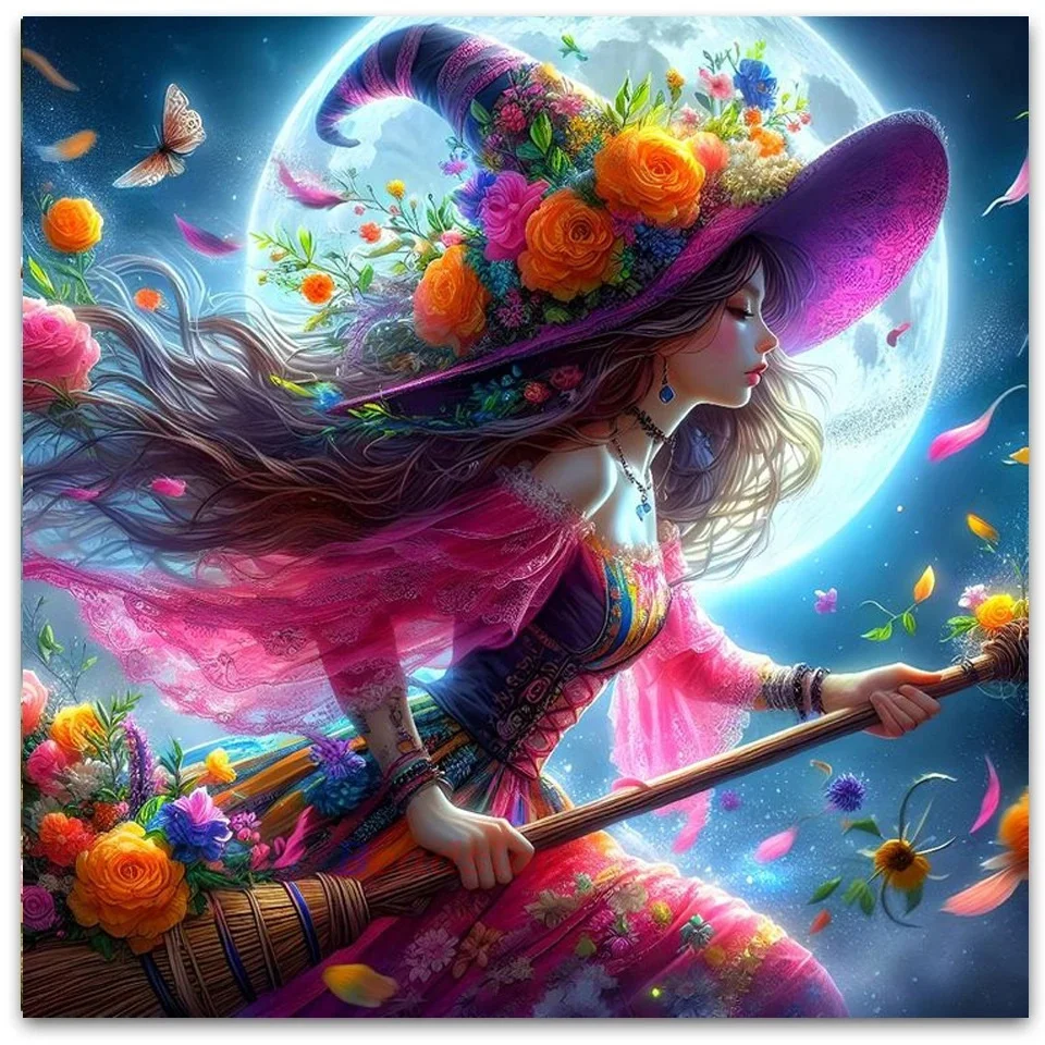 

Алмазная 5d картина с красивой ведьмой для творчества, вышивка крестиком, новинка 2024, мультяшная девушка-метла, вышивка крестиком, мозаика, алмазная вышивка