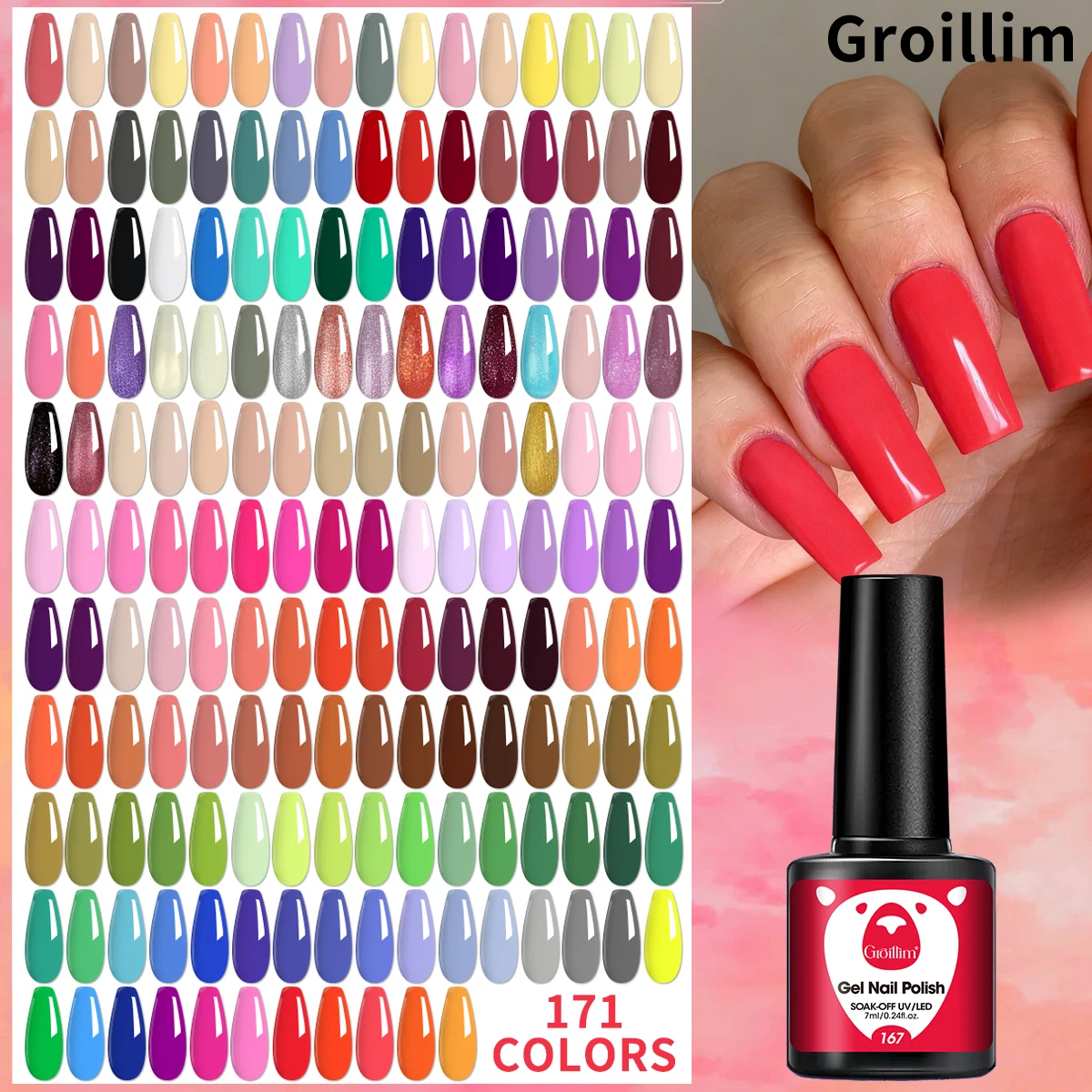 Esmalte gel Groillim Single Pack - requer luz LED, cores vibrantes, adequado para manicure diária, salão de beleza e uso doméstico,