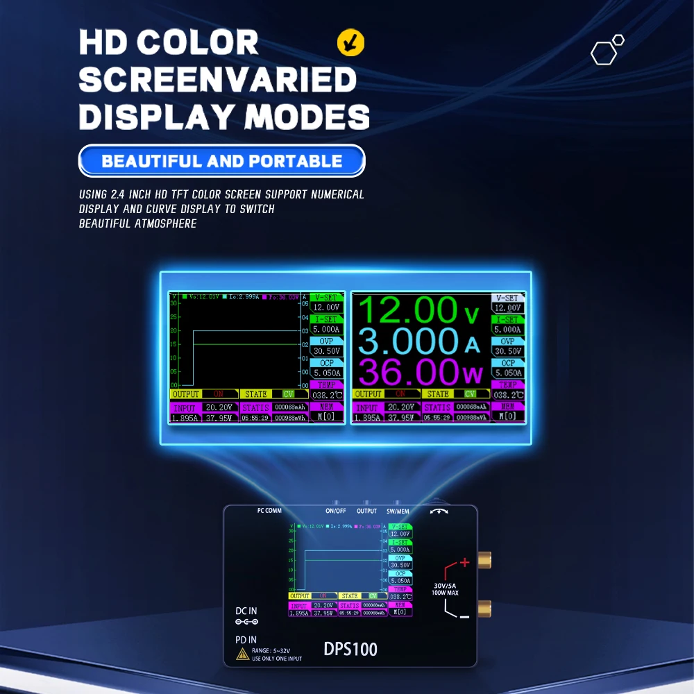 DPS100 Pocket Laboratory DC Power Supply 30V 5A 100W Adjustable Voltage Regulator Bench Switching PD QC