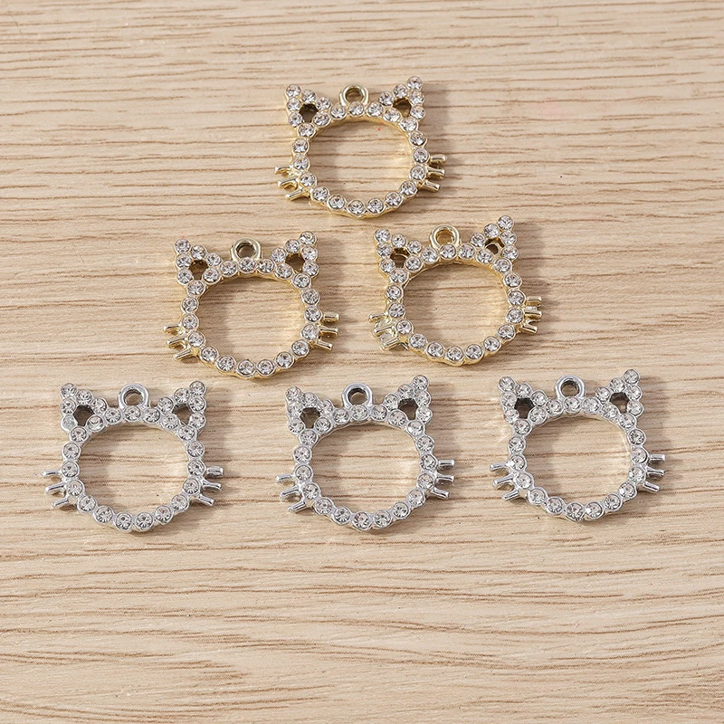 Tusember 10 Stück Legierungs-Kätzchen-Anhänger mit glänzenden Kristallen für die Herstellung von handgefertigtem Schmuck, DIY-Zubehör, Halsketten, Ohrringe, Bastelarbeiten – Detail 5