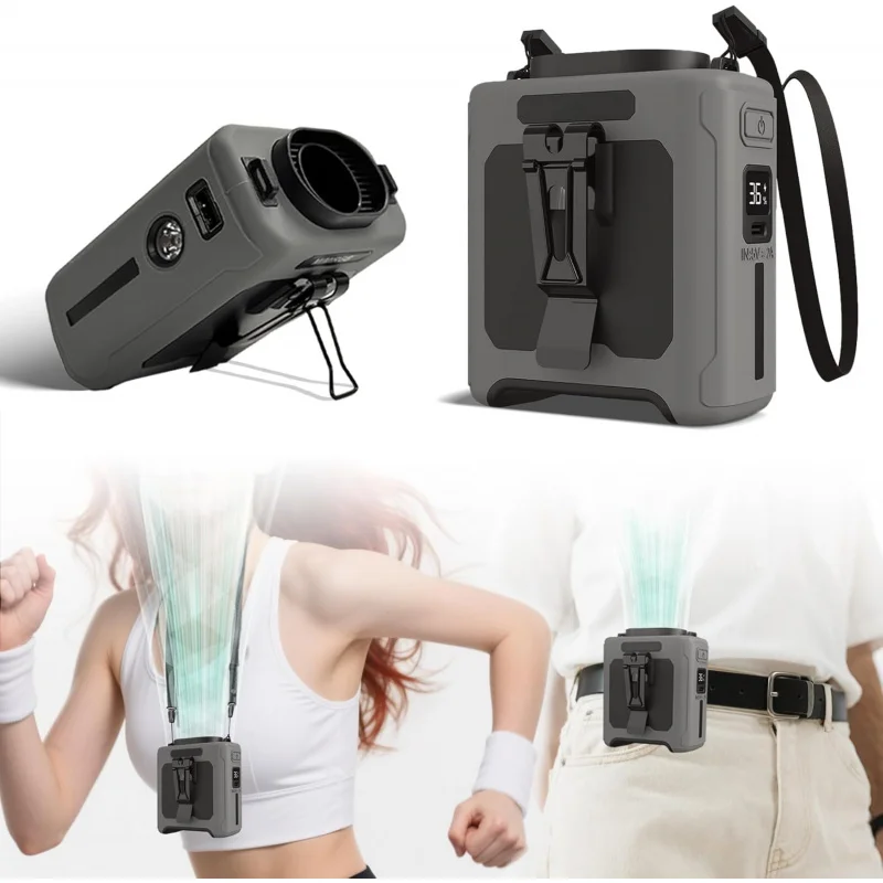 10000mAh Portable Waist Fan with Power Bank LED Lighting Hanging Neck Fan 5 Speed Strong Airflow Cooling Fan for Outdoor Working