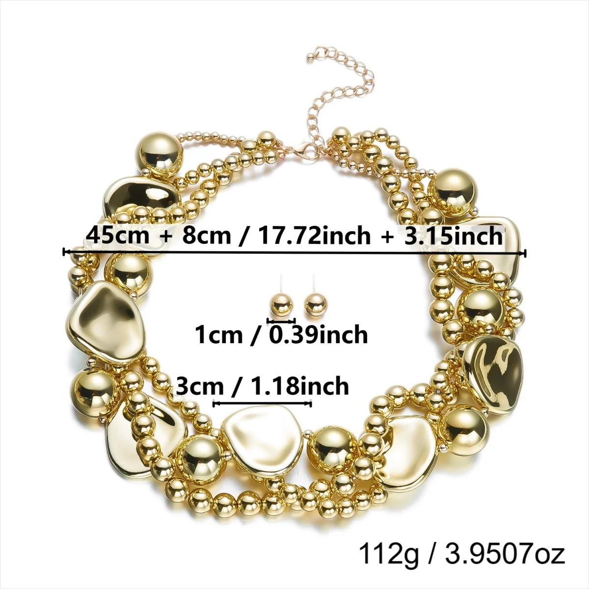Creative Irregular Gold Color Silver Color CCB Beads Wrap Necklace Earrings Set For Women Geometric Square Crystal Jewelry Set