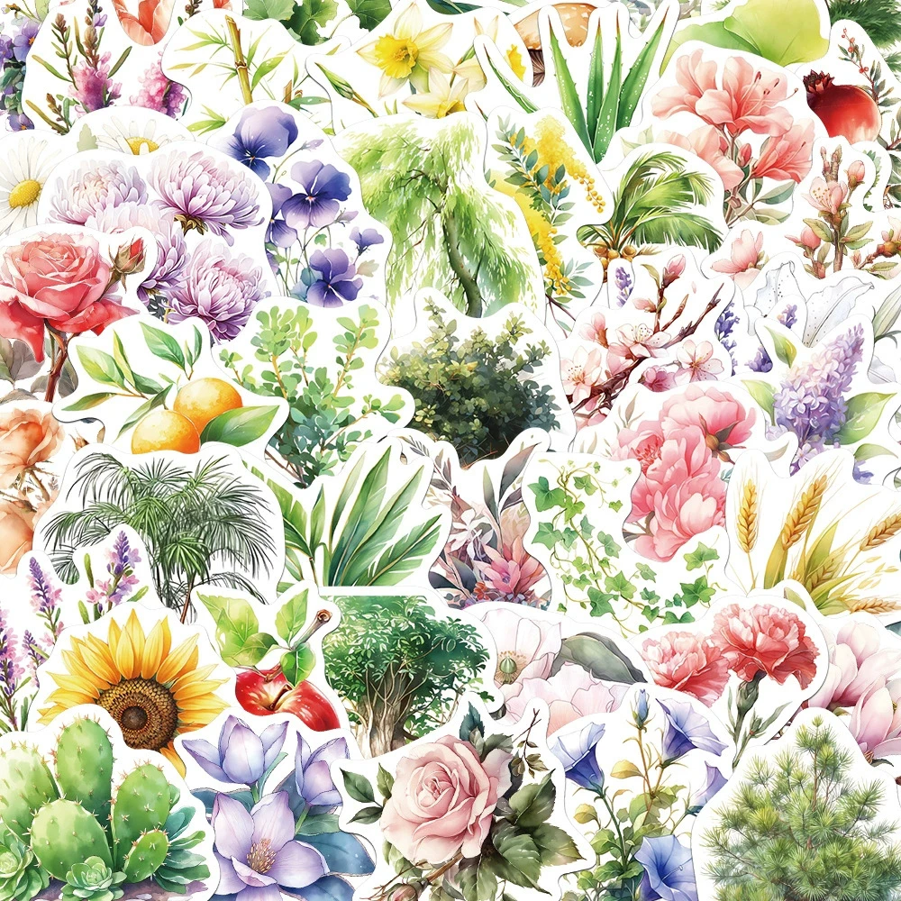 10/30/50pcs Cartoon Hand Drawn Plant Flowers Stickers DIY Suitcase Motorcycle Helmet Phone Aesthetic Decoration Decals Wholesale