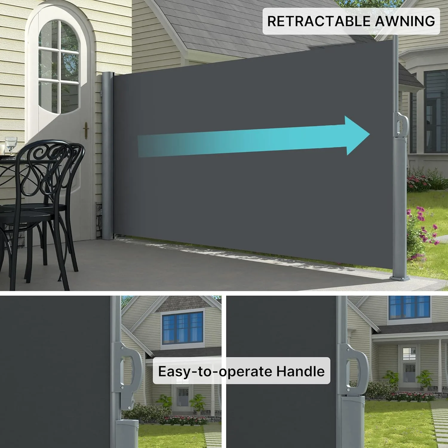 

Выдвижной боковой навес для патио, складная перегородка для улицы, водонепроницаемая и УФ-стойкая алюминиевая солнцезащитная панель, ветрозащитный экран для обеспечения приватности