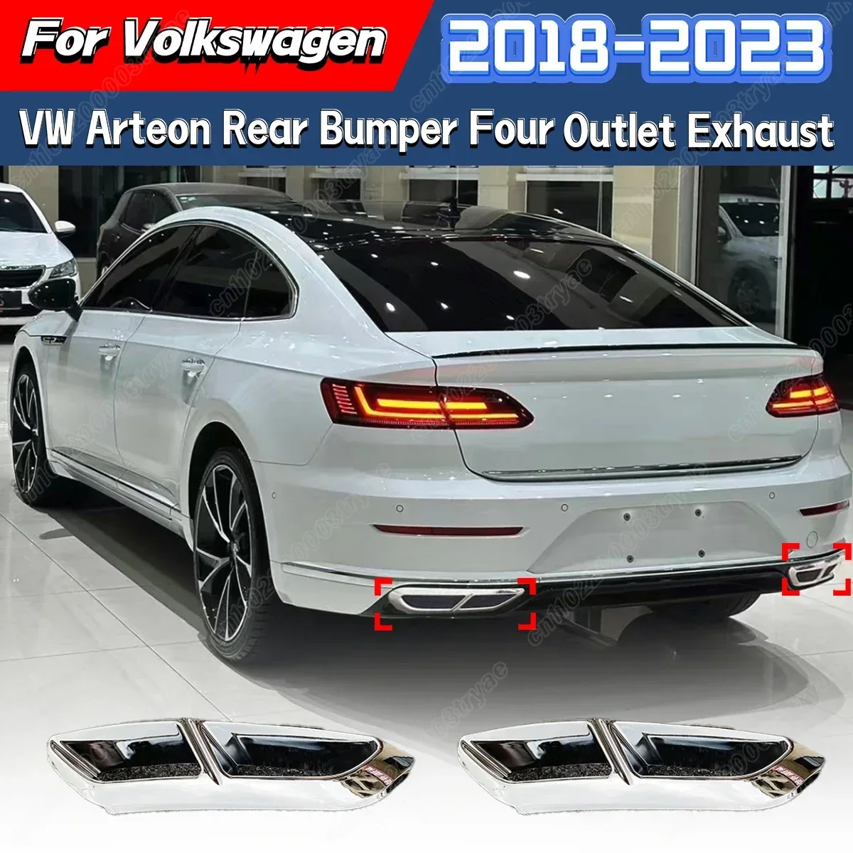 リアバンパー-4-アウトレット排気カバーフォルクスワーゲン-arteon-2018-2019-2020-2021-2022-2023-クロームメッキ装飾修正