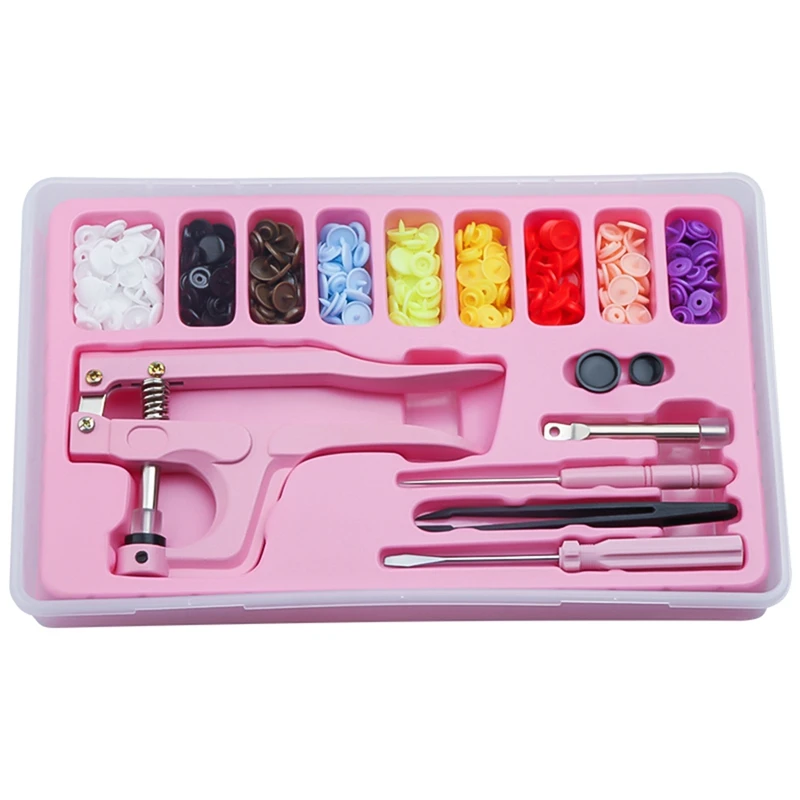 100 Sets 9 Color Plastic Snap Buttons With Snaps Pliers Tool Kit & Storage Container T5 Resin Plastic Button DIY Sewing