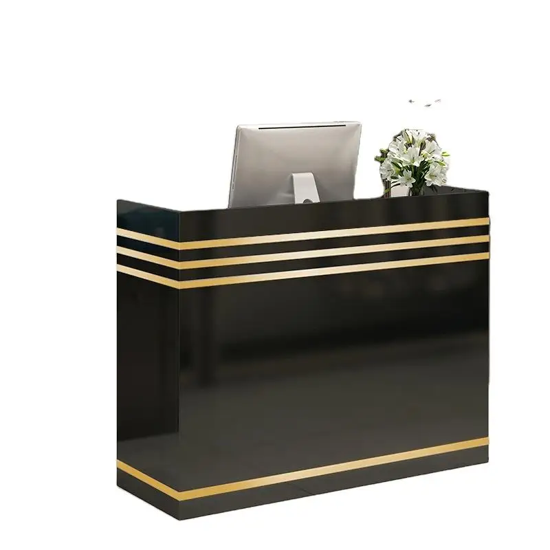 

Custom Gold Luxury L Shape Front Cashier Checkout Counter Restaurant Juice Cafe Shop Reception Desk