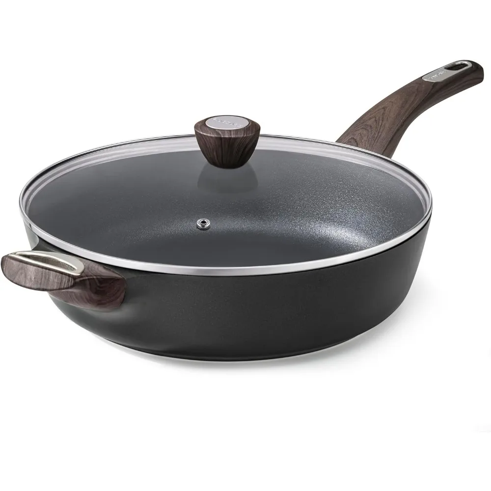 

Nonstick Frying Pan Skillet with Lid, 12 Inch Large Deep Frying Pan, 5 Qt Non Stick Saute Pan with Cover