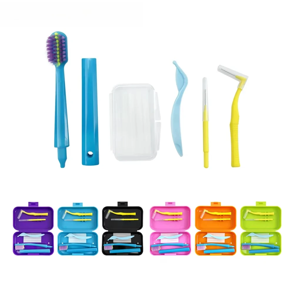 10Box Orthodontic Oral Cleaning Kit Foldable Toothbrushes Interdental Brush Ortho Wax Folding Travel Toothbrush Case