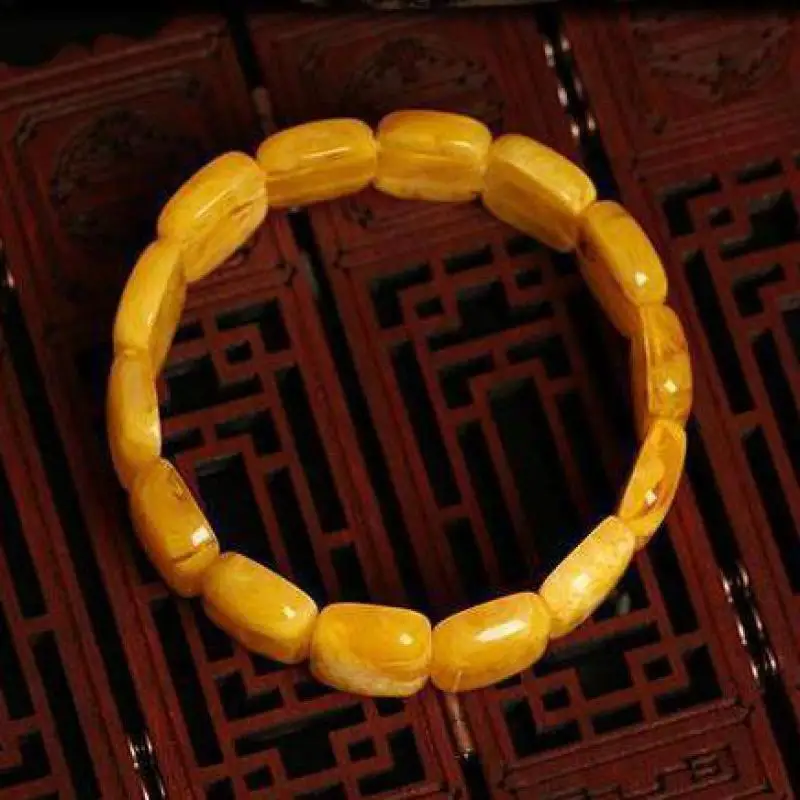 Pulsera de ámbar Natural, brazalete ancho de cera de abejas para hombres y mujeres, joyería fina de piedras preciosas curativas, pulseras elásticas de ámbar de mantequilla Báltica genuina