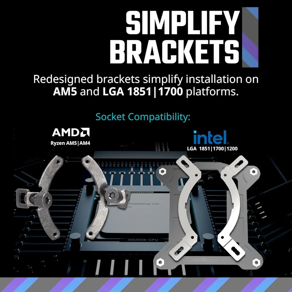 مبرد سائل لوحدة المعالجة المركزية ثنائي الغرفة مقاس 240 مم من كولر ماستر مع إضاءة RGB قابلة للتخصيص وصيانة منخفضة وتشغيل صامت