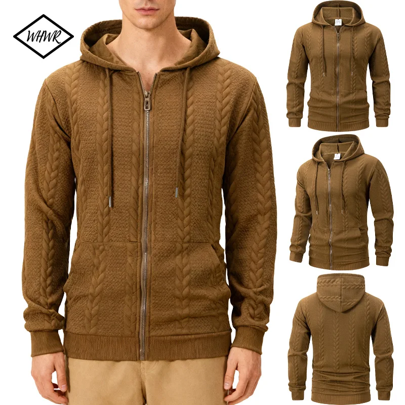 

Autumn Men Knit Jacquard Sweatshirts Long Sleeve Jacket Hoodie Zipper Closure Jacket Male Coat Sweatshirt Slim Fit Male Clothing