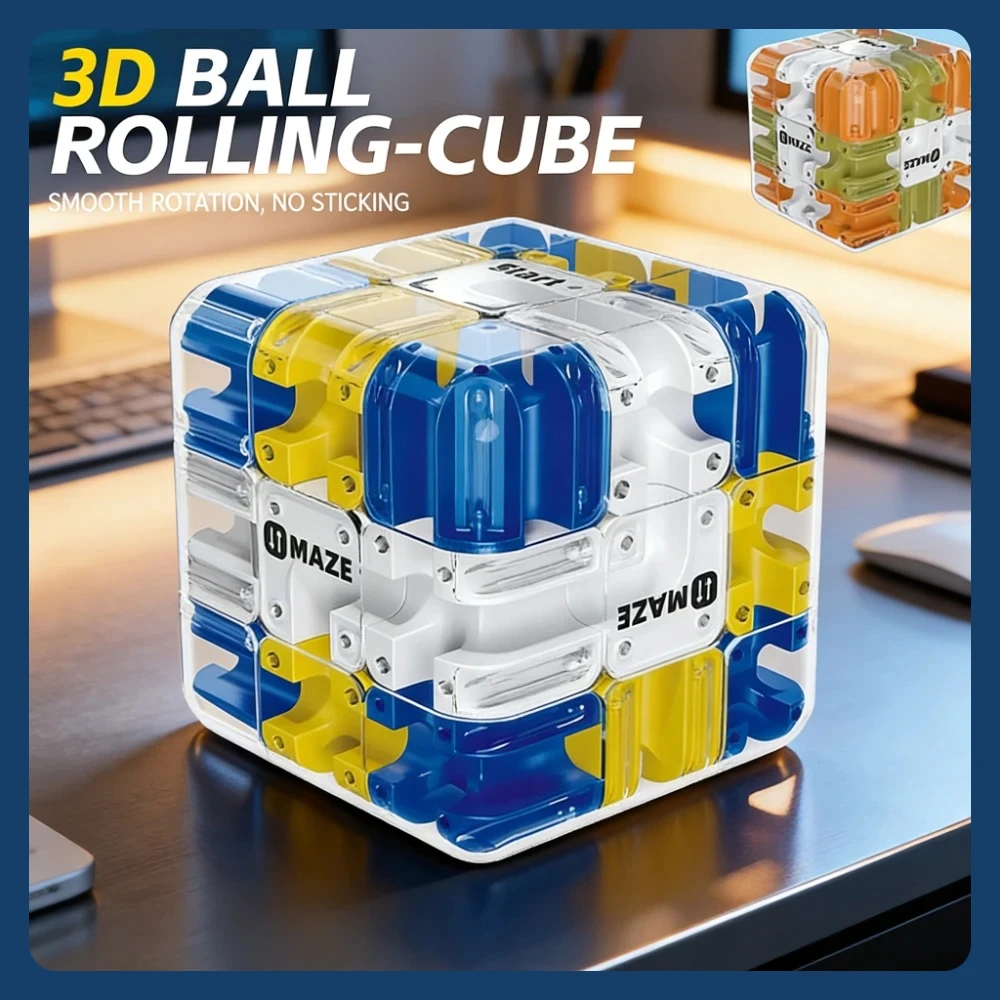 3D Puzzle Ball-Rolling Magic Cube Maze Children Labyrinth Fidgeting Toy Logical Thinking Stress Relief Educational Birthday Gift