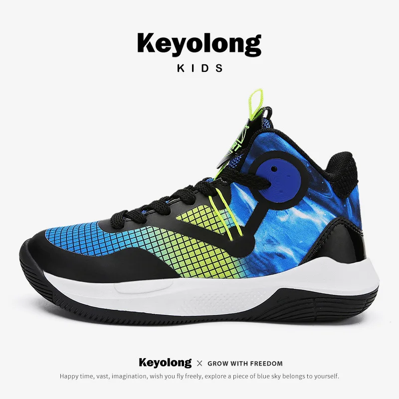 

New Brand Kids Sneakers Boy Air Cushion Basketball Shoes Retro Children Breathable Mesh Leather Sports Shoes Boy High-top Shoes