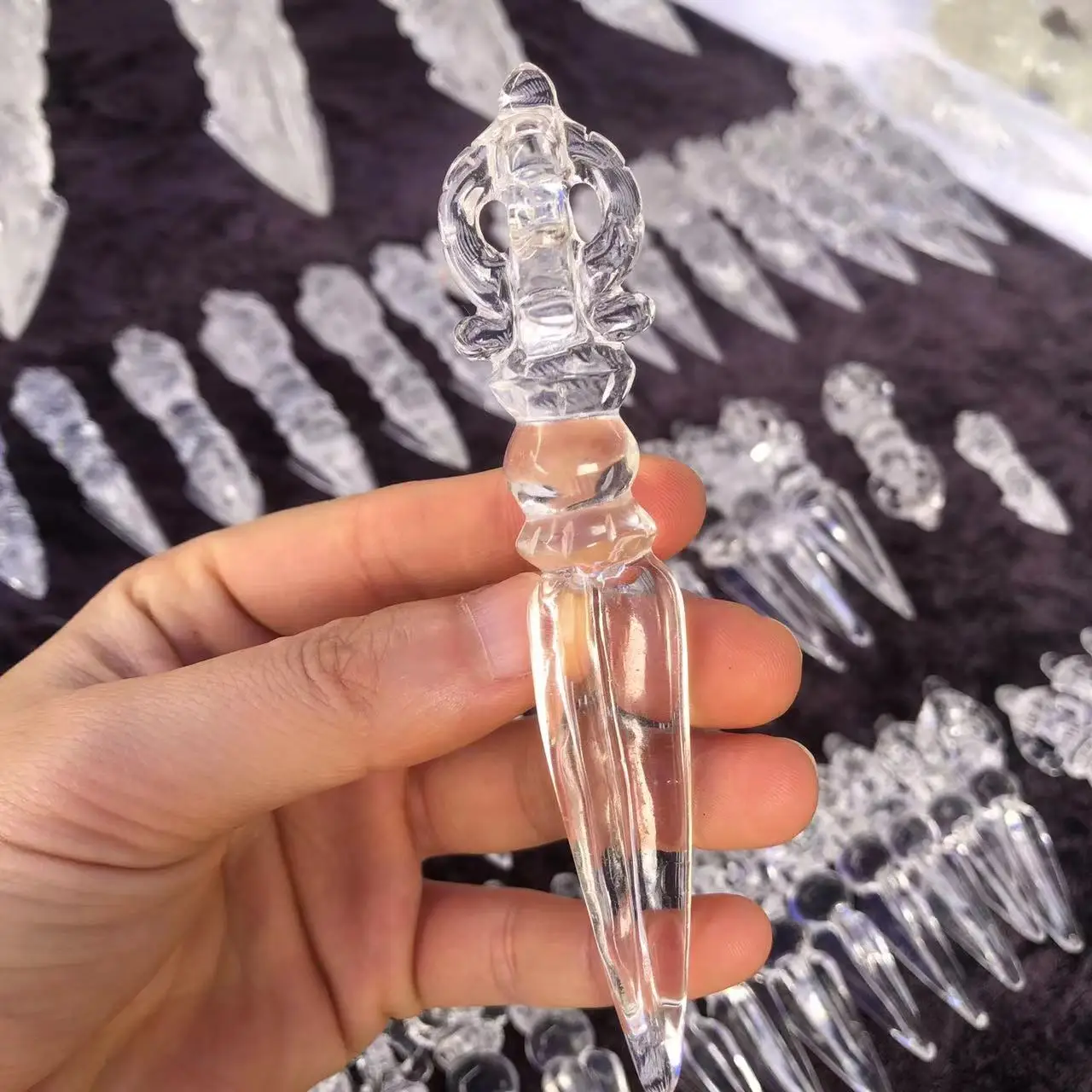 New Natural Clear Crystal Pendant Cross King Kong Pestle Pout Bell Axe Magic Pestle Magic Necklace for men and women pend - view 5