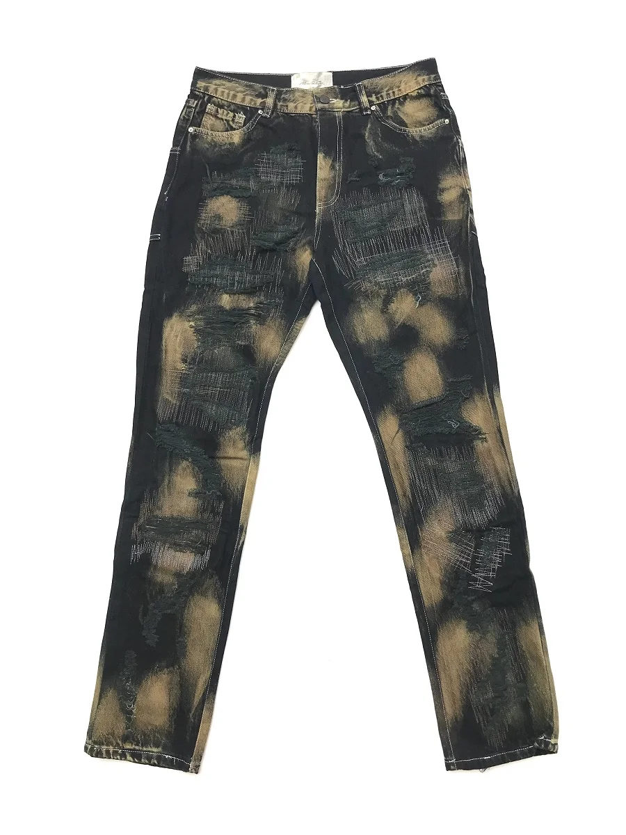 

Wasteland Wash Made Old anti-light Random Embroidery Black Gold Jeans High Street