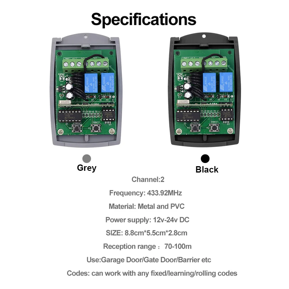 Receptor de puerta de garaje de 2 canales, controlador de sistema de abridor de puerta automático Universal, 433 Mhz, 12V, 24V, comandos de 433,92