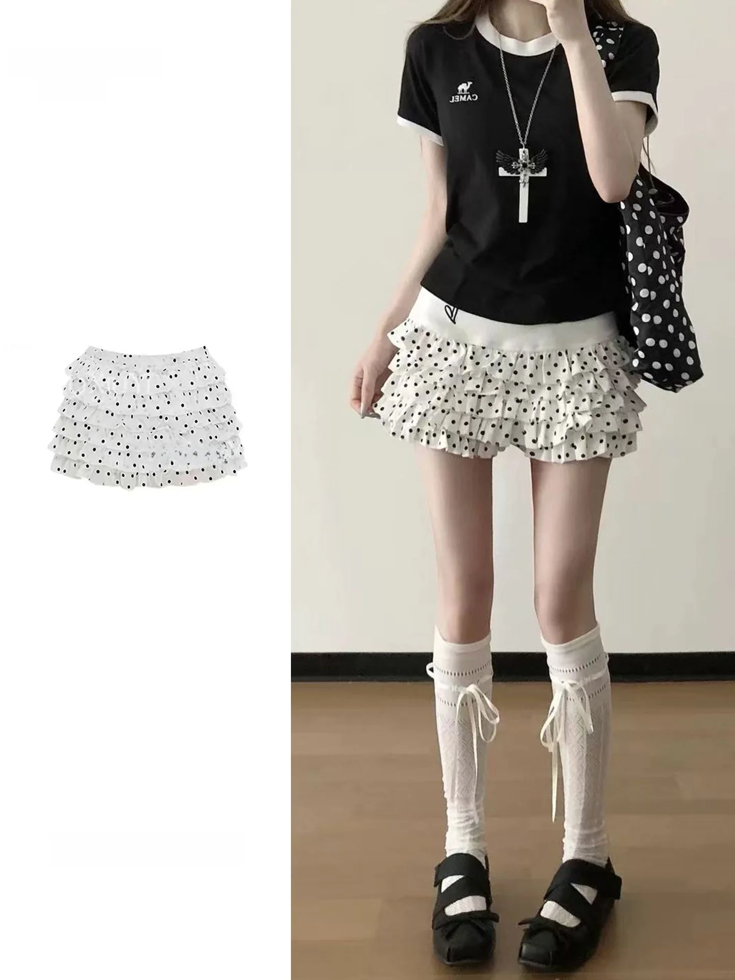 Sweet Large Size Cake Skirt Half-length Women's Summer Heart Embroidery Ultra-short Pants Polka Dot Print High Waist Skirt