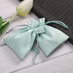 10pcs Drawstring Velvet Bags Small Jewelry Gift Packaging Mint Green Suede Cloth Wedding Favor Pouch DIY Storage Organizer