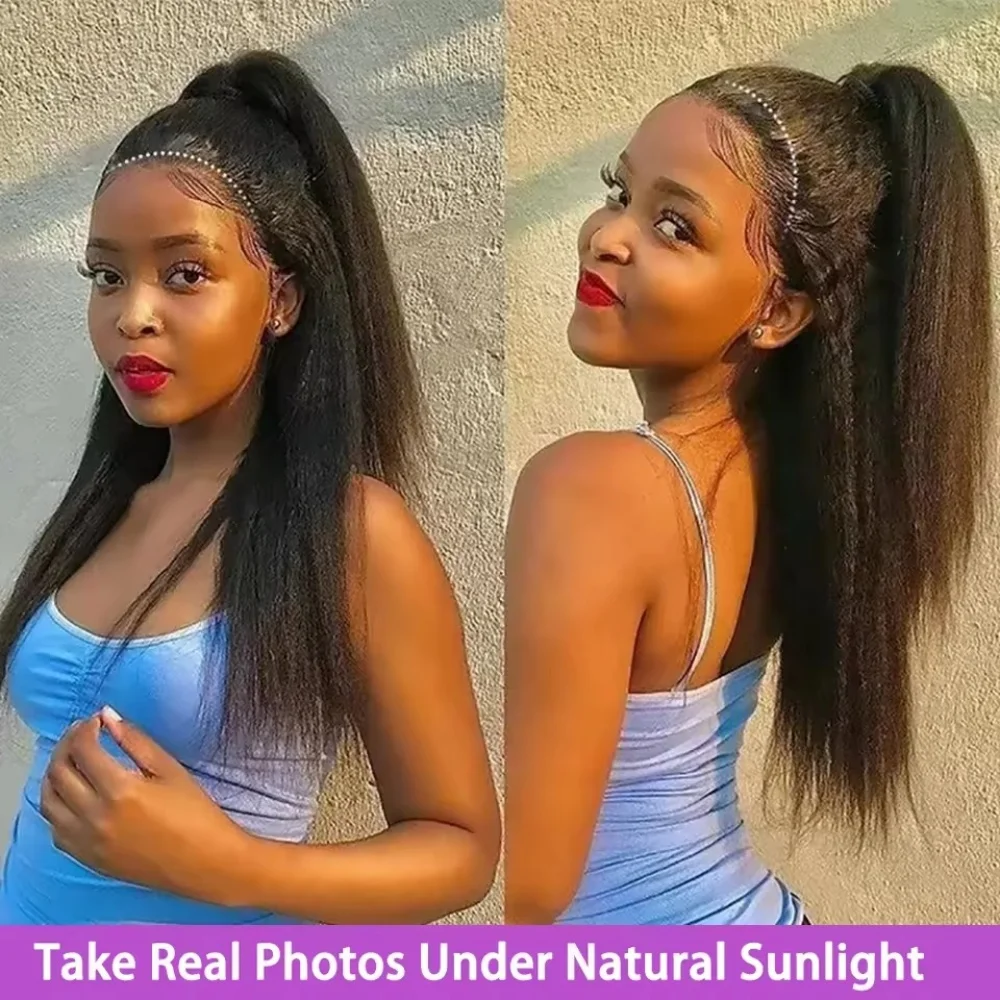 250% Kinky Straight Lace Front Human Hair Wigs On Clearance Sale 13x4 Transparent HD Natural Black Wig Human Hair Pre Plucked Yaki Straight Human Hair Lace Closure Wigs For Black Women