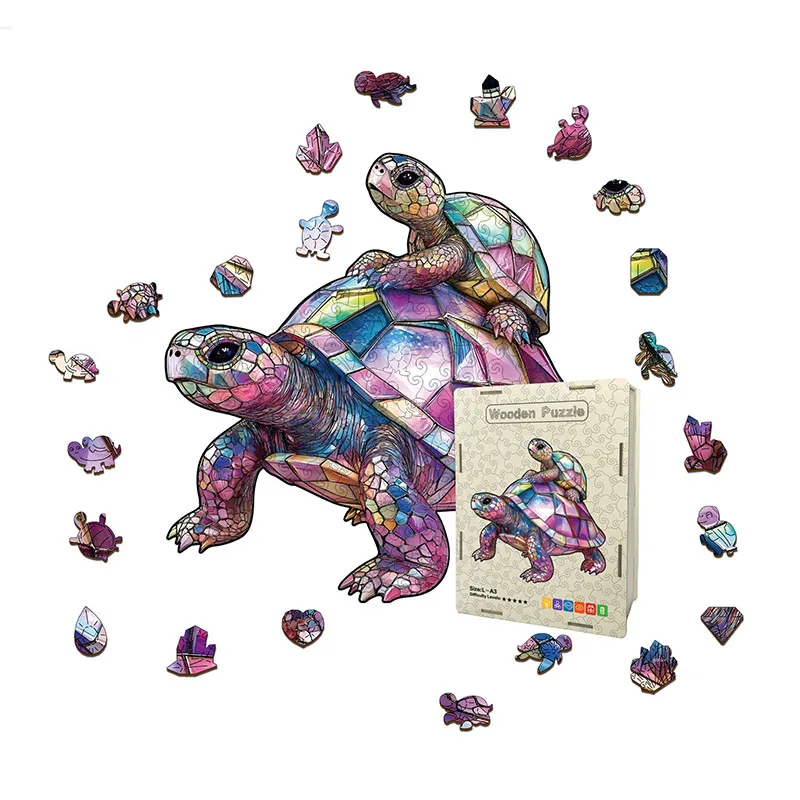 

108/168pcs Wooden Turtle Puzzle Irregular Shaped Jigsaw Puzzle Stress-Relieving Game Birthday Xmas Gifts Fun Educational Toys