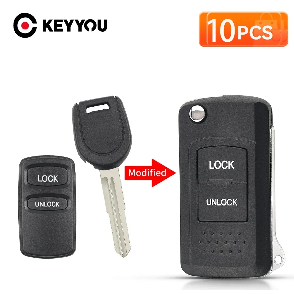 

KEYYOU 10Pcs Modified Flip For Mitsubishi Lancer Galant Outlander Pajero V73 Montero Sport Right Left Blade Car Remote Key Shell