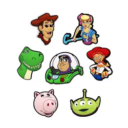 Paquete de piezas de dibujos animados de Toy Story para niños, dijes de zapatos, Woody, Buzz Aliens, Jessie Rex, Pin de zueco de PVC, decoraciones superiores de diseñador, regalo para niños, 1 paquete