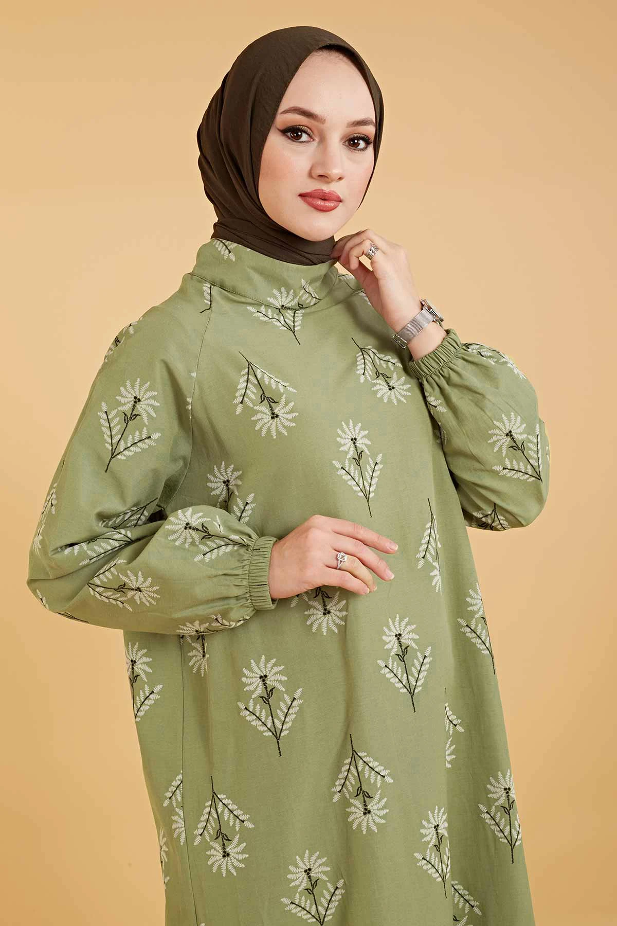 Frilled hem Printed Dress SAG Pine Nuts Winter Autumn 2021 Muslim Women Hijab headscarf Islamic Turkey