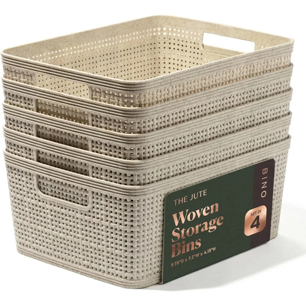 

Woven Plastic Basket Small Natural 5-Pack Home Organization Space Saving Storage Stylish Design