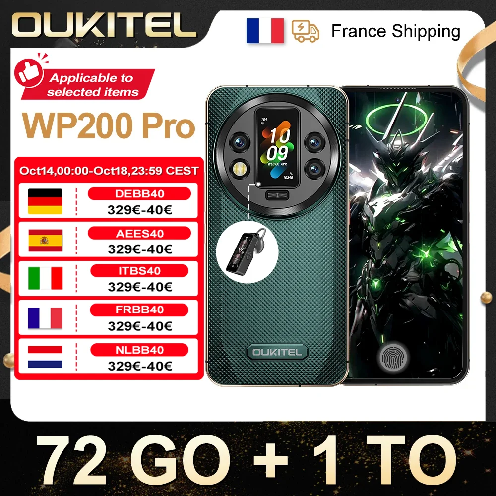 OUKITEL WP200 Pro Téléphone Robuste 5G 72(24+48)Go + 1To Android 15 6,7'' 120Hz 108MP+32MP 8800mAh 45W Double SIM/AI/NFC OUKITEL WP200 Pro Téléphone Robuste 5G 72(24+48)Go + 1To Android 15 6,7'' 120Hz 108MP+32MP 8800mAh 45W Double SIM/AI/NFC