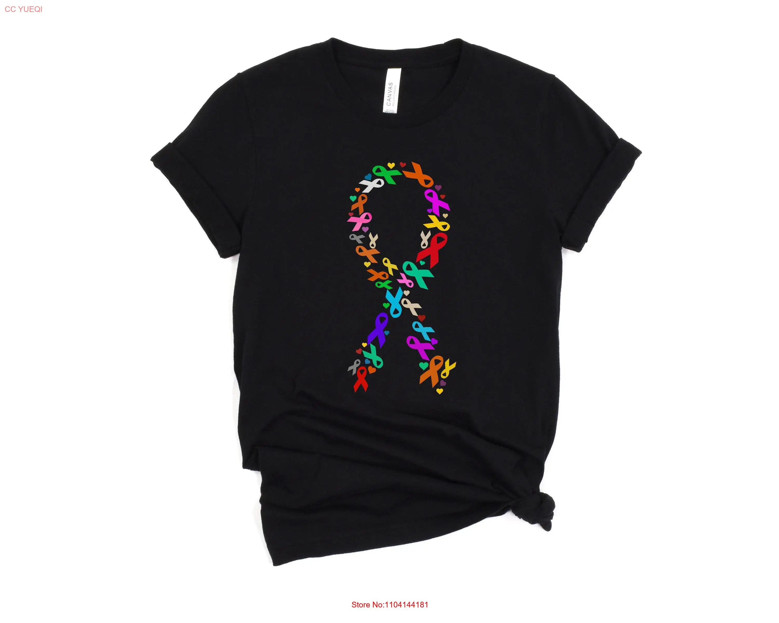 

Cancer Ribbons T Shirt Awareness Fight In All Colors Support Team Breast Fighter Outfits long or short sleeves