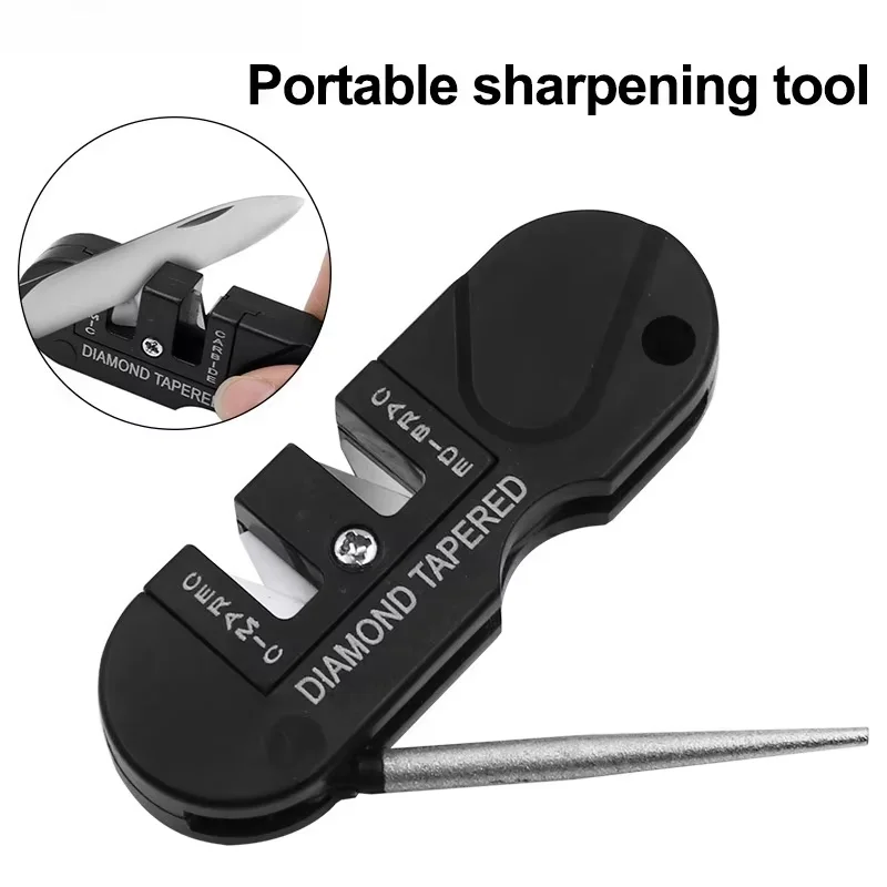 Afilador de Cuchillos 4 en 1, Afilador de Cuchillos Portátil Multifuncional para Exteriores, Herramienta Práctica Resistente al Desgaste para Acampar al Aire Libre