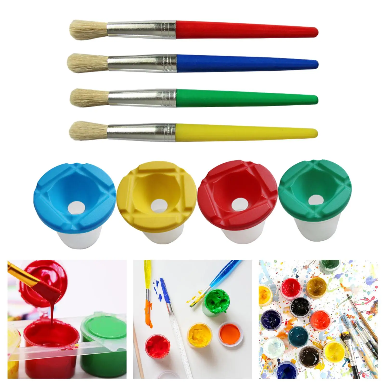 Tazze per pittura e pennelli 4 pezzi Artisti Penna per pittura Rondella Strumenti per pittura Pennelli rotondi per regalo per bambini