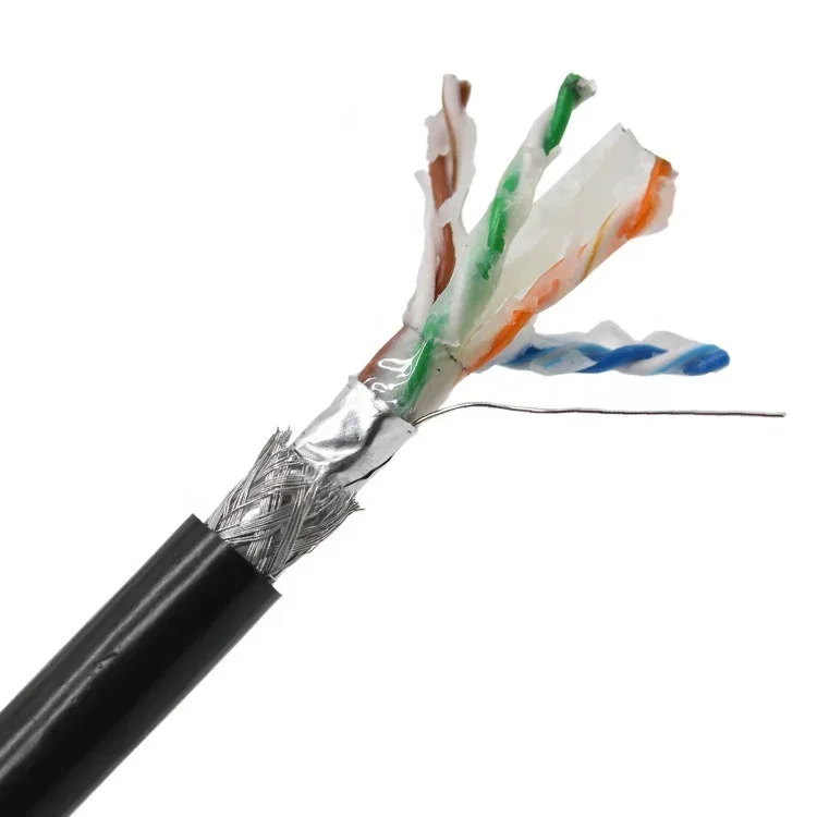 1000ft shielded outdoor cat 6 cable PVC + PE jacket Al foil 90% braiding copper sftp cat6 lan cable 305m