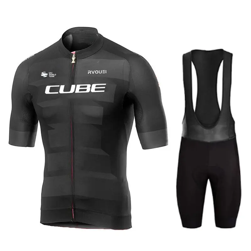 Rvouei Cube Wielertrui Set Fietskleding Zomer Korte Mouw Bike Gel Pad Bib Shorts Sport Maillot Ropa Ciclismo