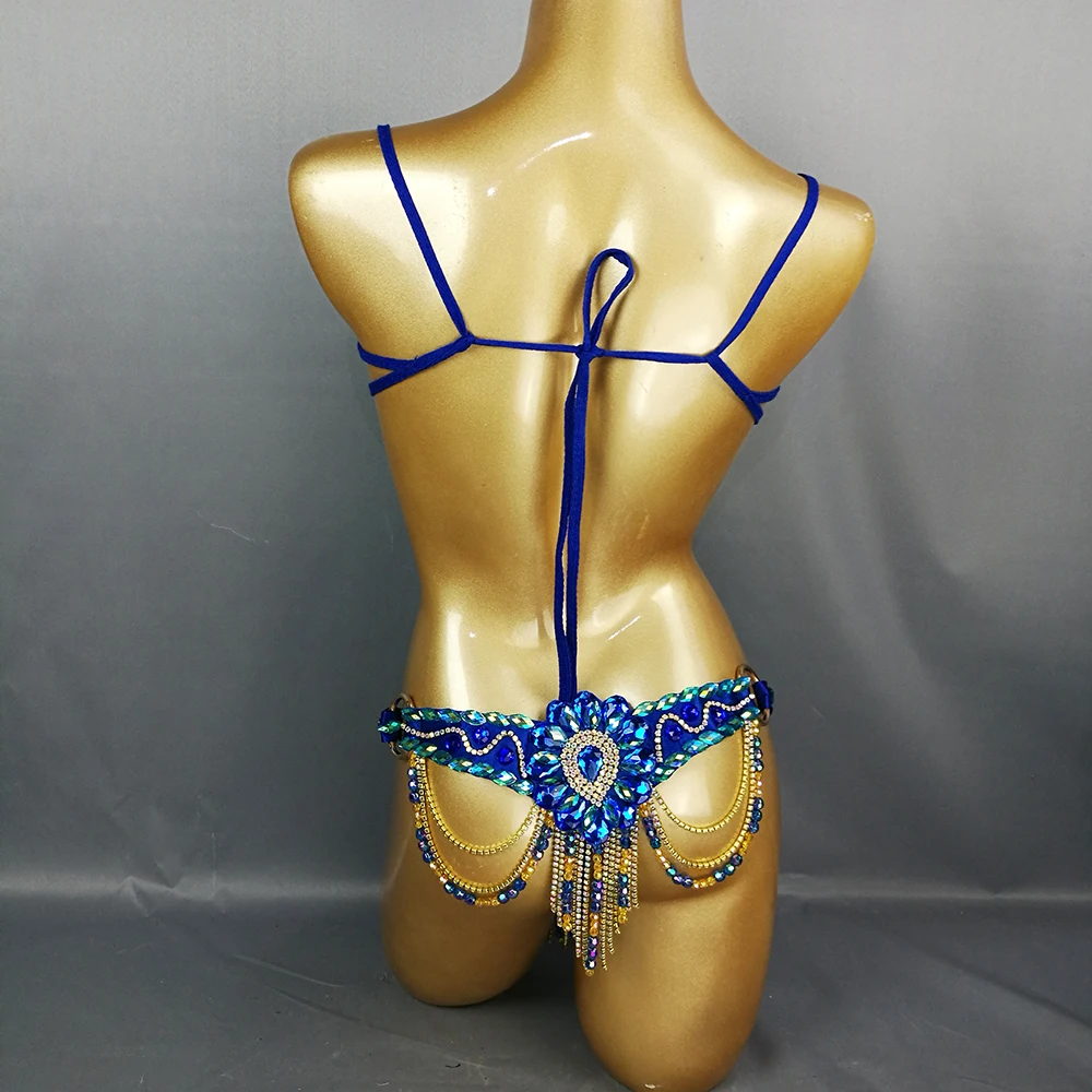 New Samba Carnival Wire Carnival Wire Bra Waist Belt 2pcs/Set Belly Dance Wear Professional Sexy Stage Rainbow stones CB010
