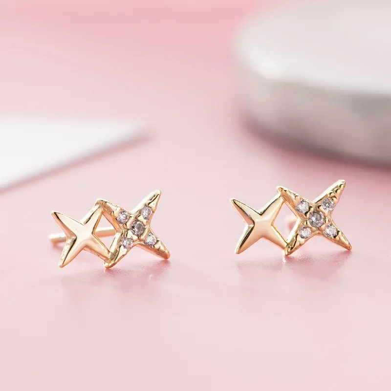 

925 Sterling Silver Crystal Star Ear Stud Earrings For Women Wedding Gift Female pendientes mujer moda aretes de mujer eh1282