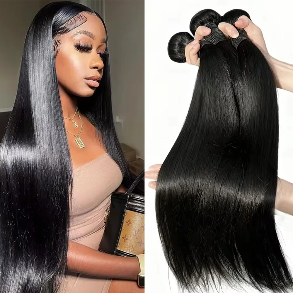 

Straight Bundles 100% Human Hair 40 42Inch Brazilian Virgin Weave Unprocessed Raw Hair Bundles Extensions